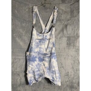 White Birch Women 3X Blue White Tie Dye Denim Shortalls Distressed Overalls